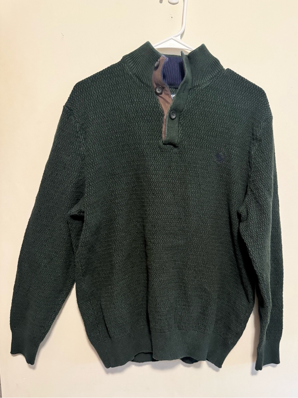 Chap’s Dark Green Men’s Knit Quarter-Button Sweater